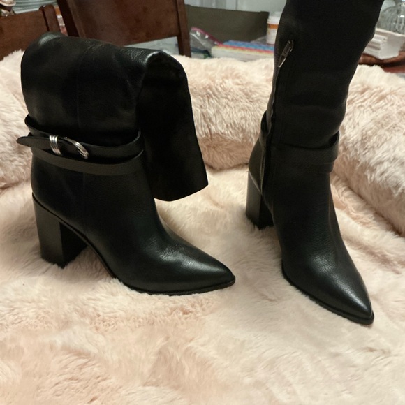 Dolce Vita Shoes - Dolce Vita Black Pointed-Toe Mid-Calf Heeled Boots with Strap SIZE 8-5